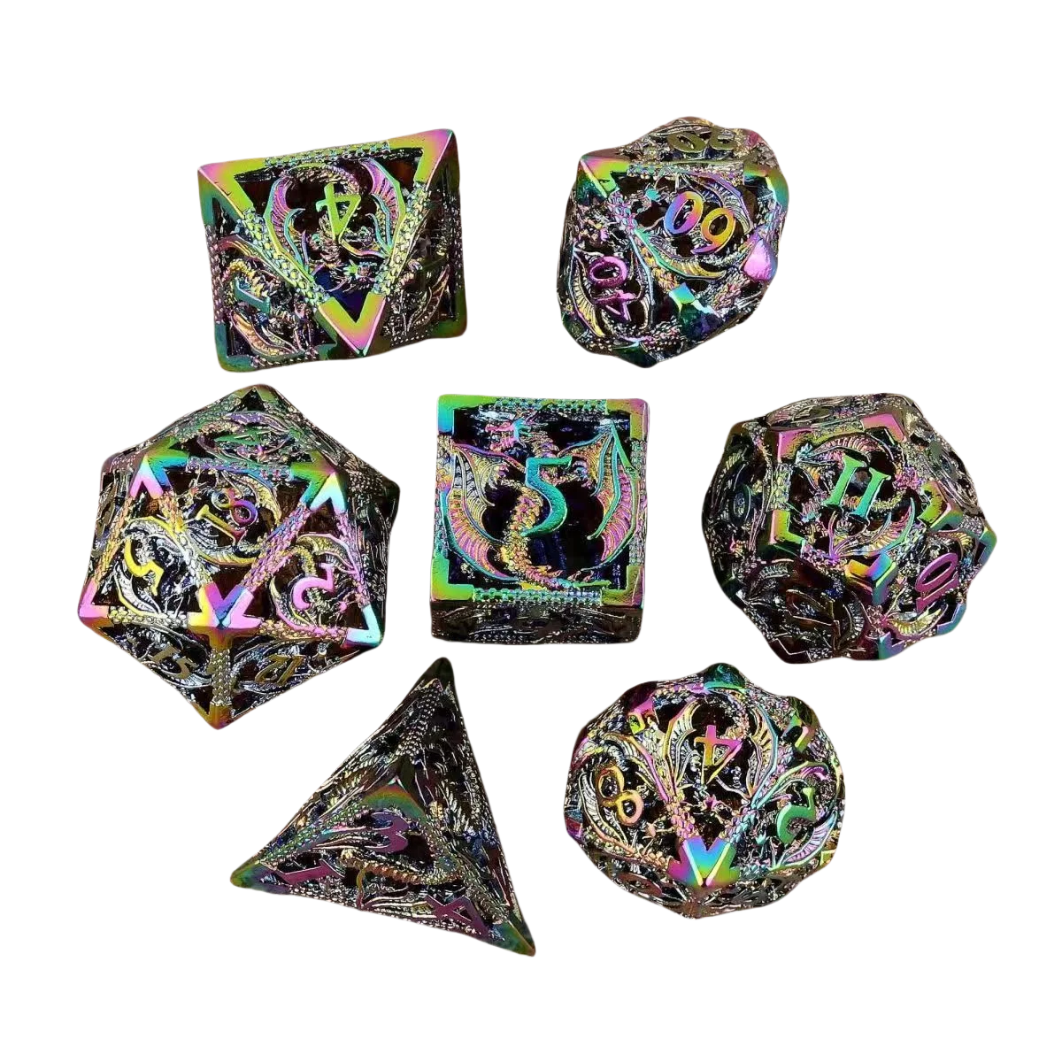 Hollow Dragon Metal Dice Set – 7-Piece RPG Dice