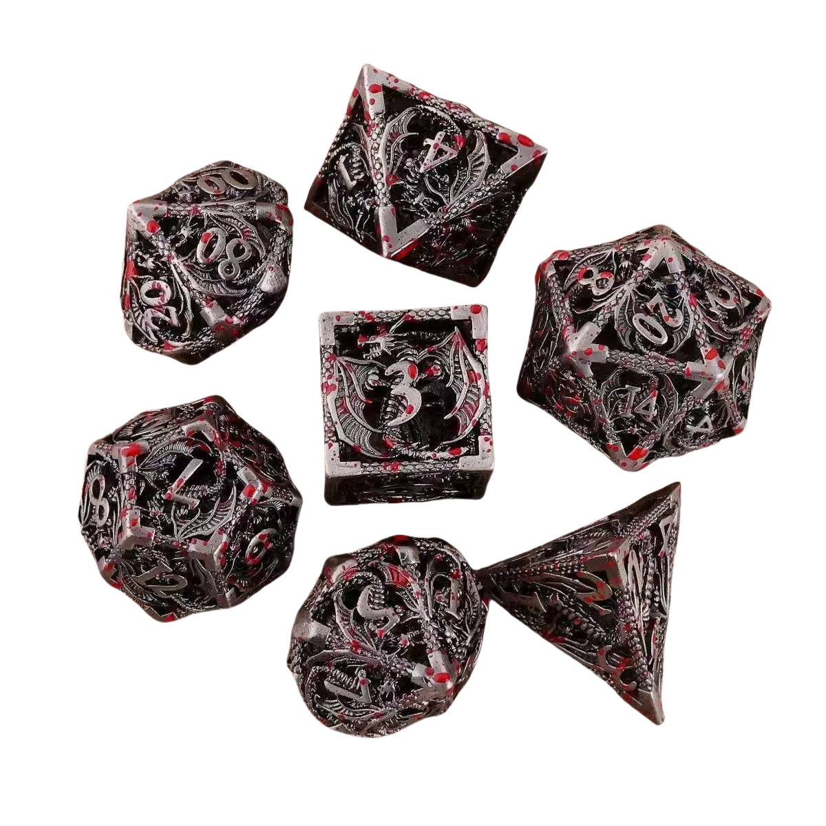 Hollow Dragon Metal Dice Set – 7-Piece RPG Dice