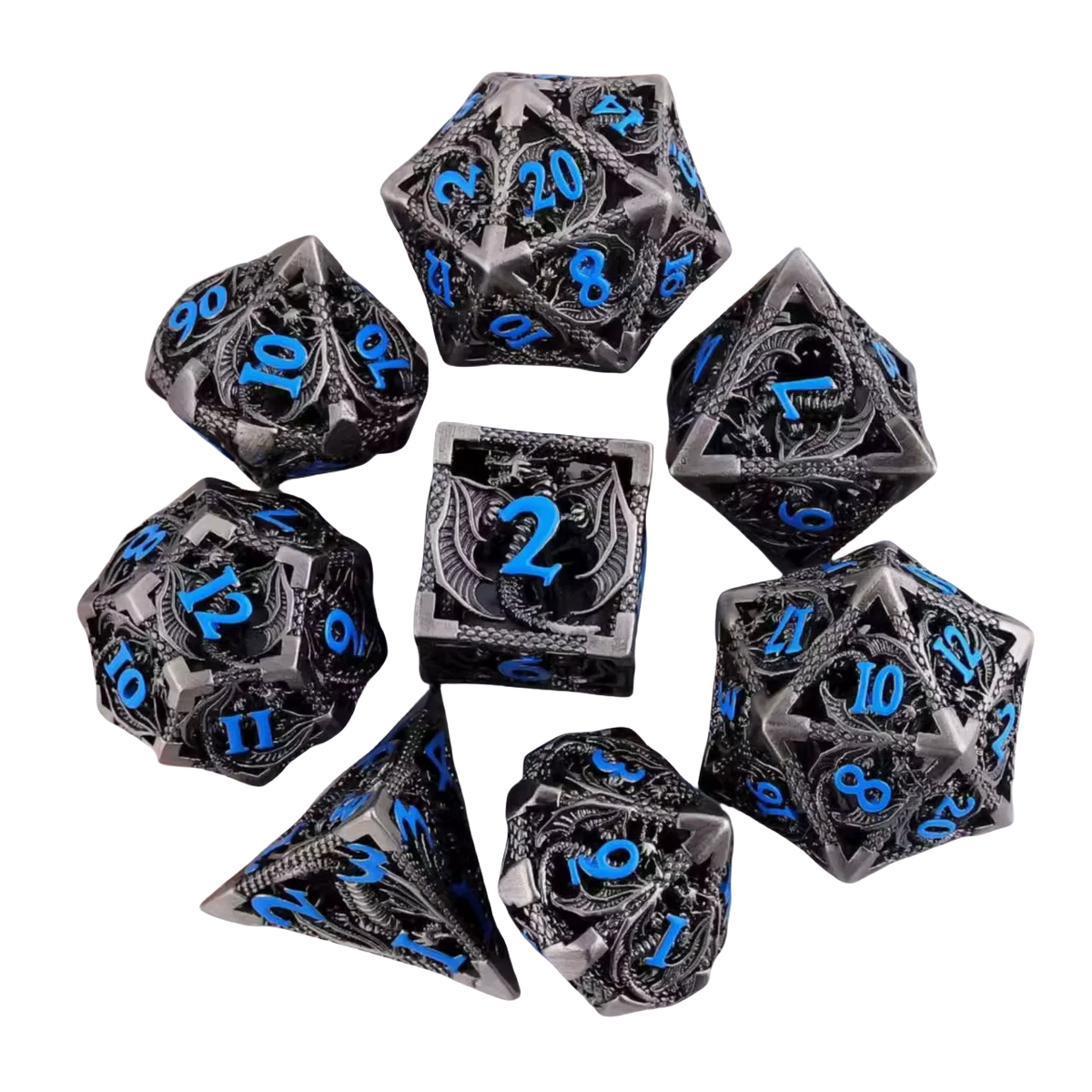 Hollow Dragon Metal Dice Set – 7-Piece RPG Dice