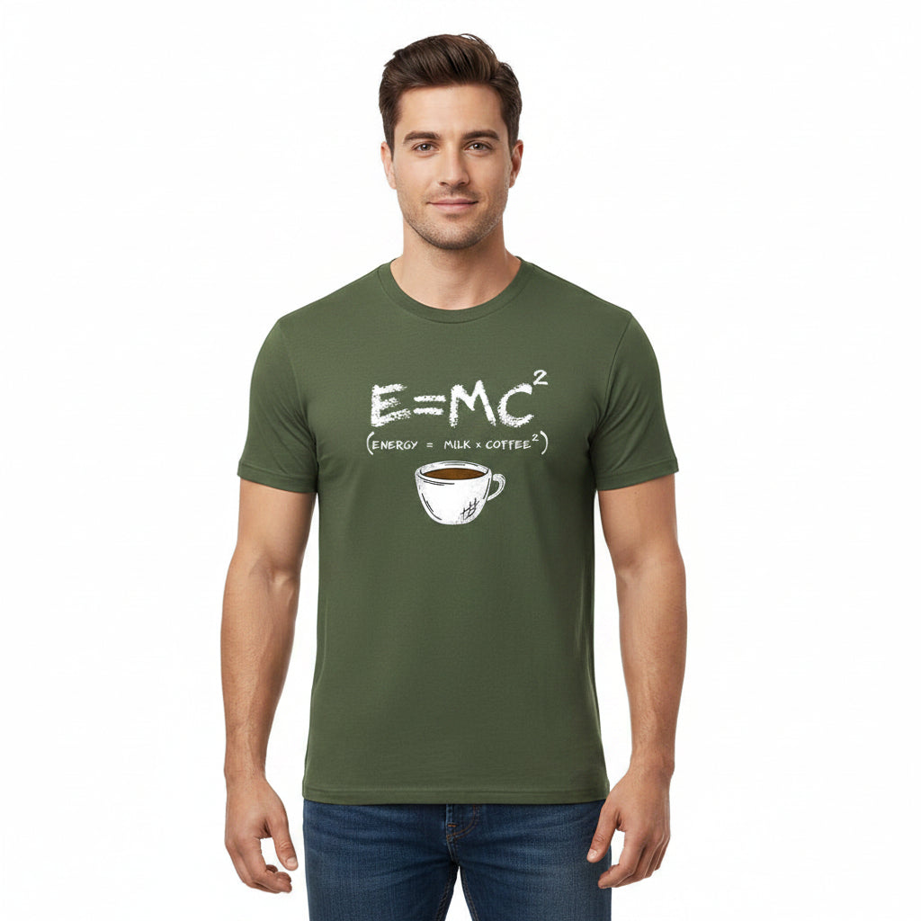 Energy equals milk and coffee men's graphic T-shirt in green
