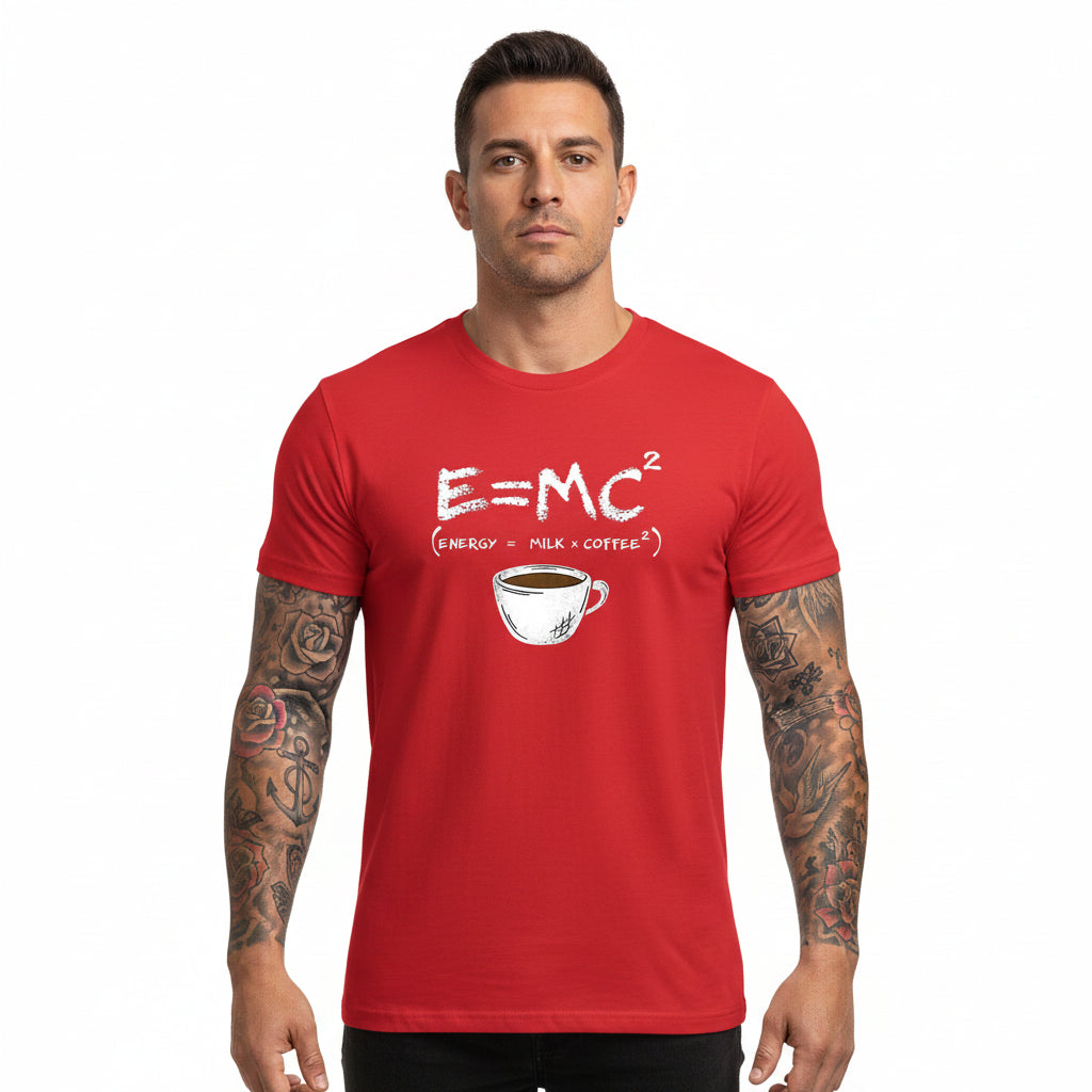 Energy equals milk and coffee men's graphic T-shirt in red