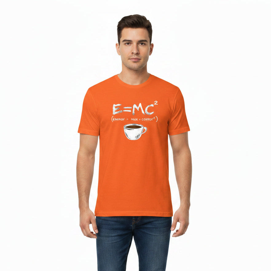 Energy equals milk and coffee men's graphic T-shirt in orange