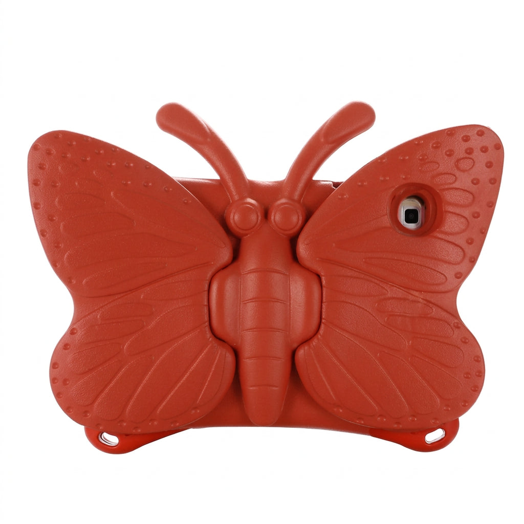 Red butterfly-shaped ipad case on a white background
