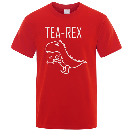 Tea Rex Funny Dinosaur T-Shirt – Unisex Cotton Tee in Red
