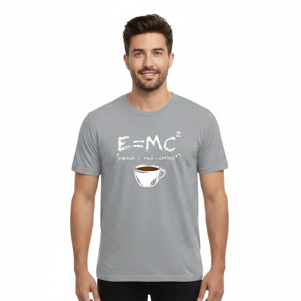 Energy equals milk and coffee men's graphic T-shirt in grey
