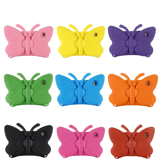 Set of colorful butterfly-shaped ipad cases on a white background