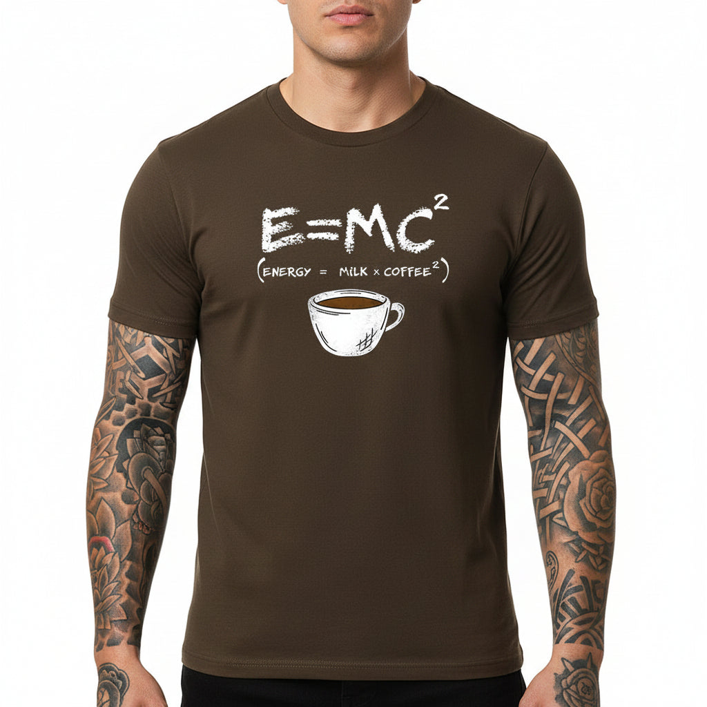 Energy equals milk and coffee men's graphic T-shirt in brown