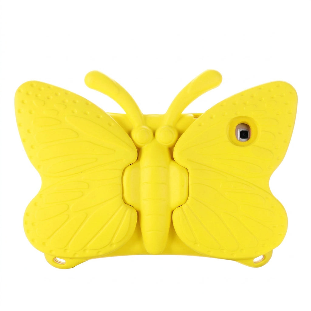 Yellow butterfly-shaped ipad case on a white background