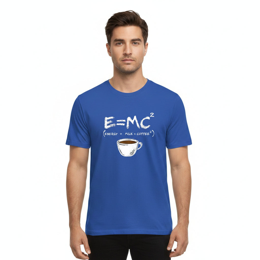 Energy equals milk and coffee men's graphic T-shirt in blue