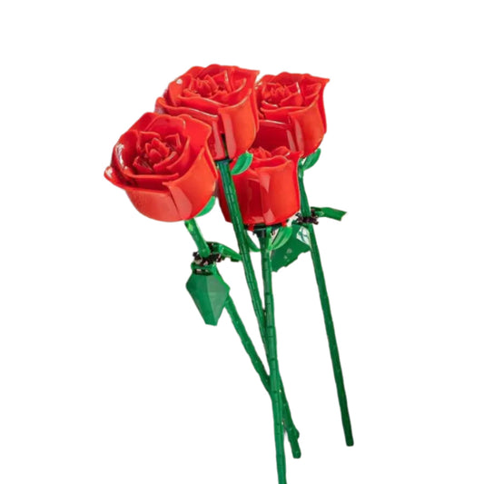 Red roses with green stems on a white background
