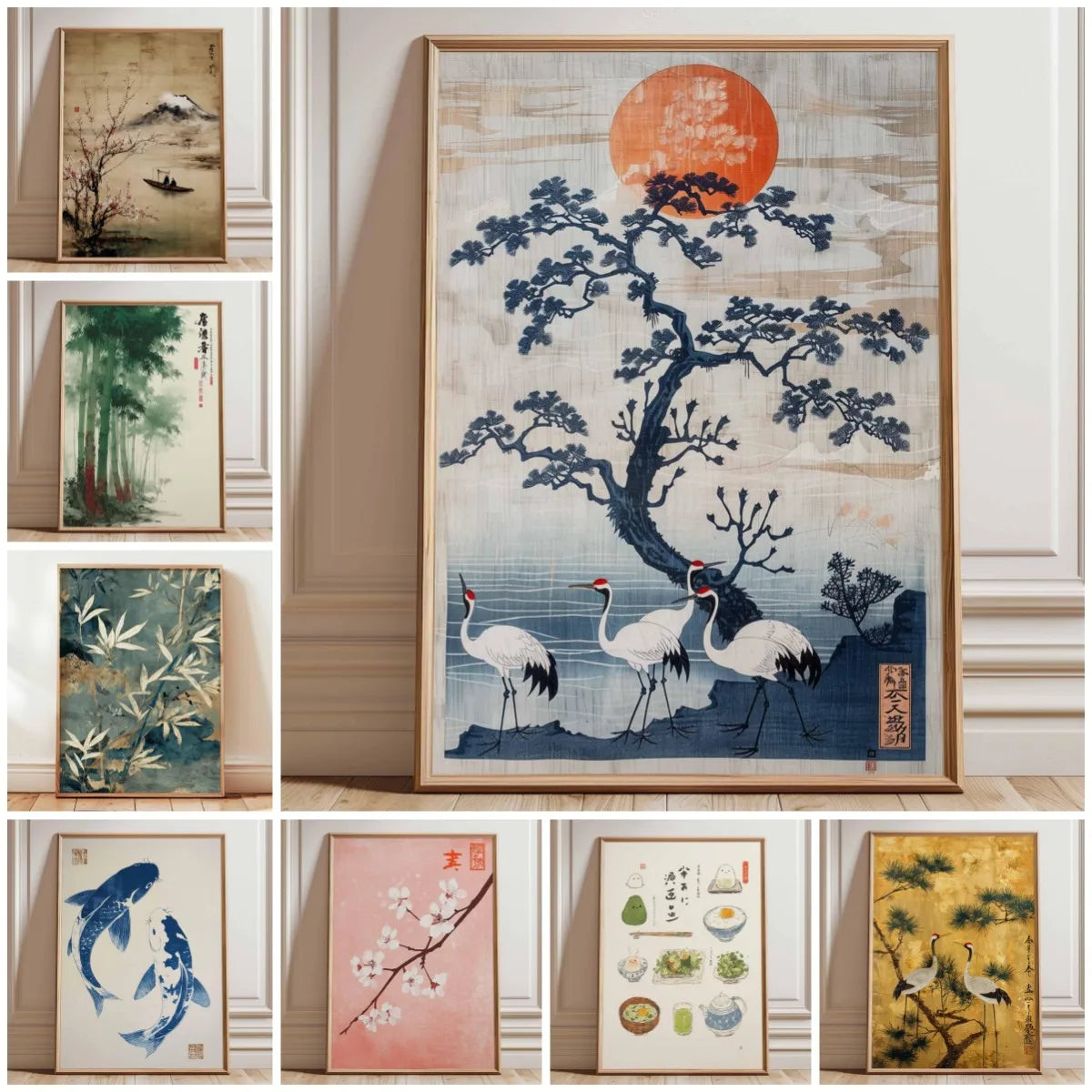 Collage of various Japanese-style artworks with different themes and colors.