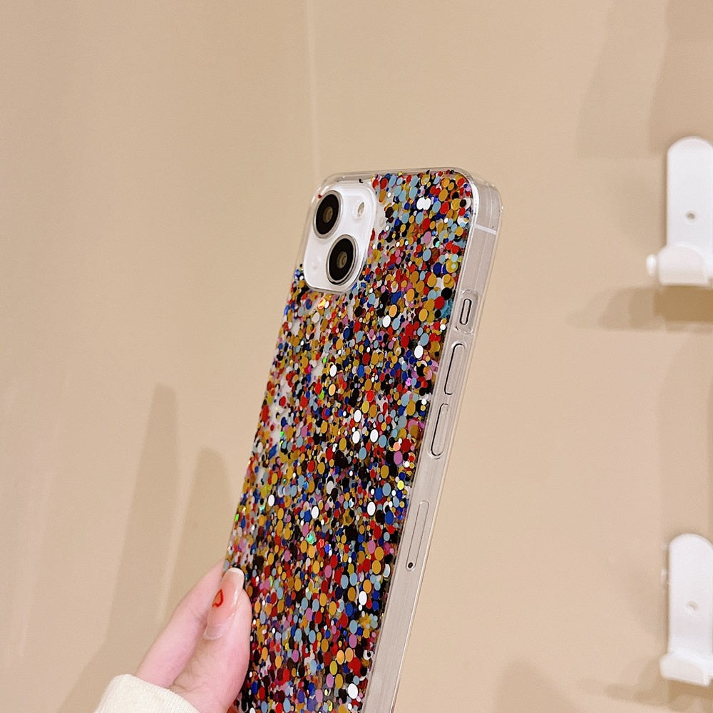 Round Glittery Sparkles Epoxy iPhone Case