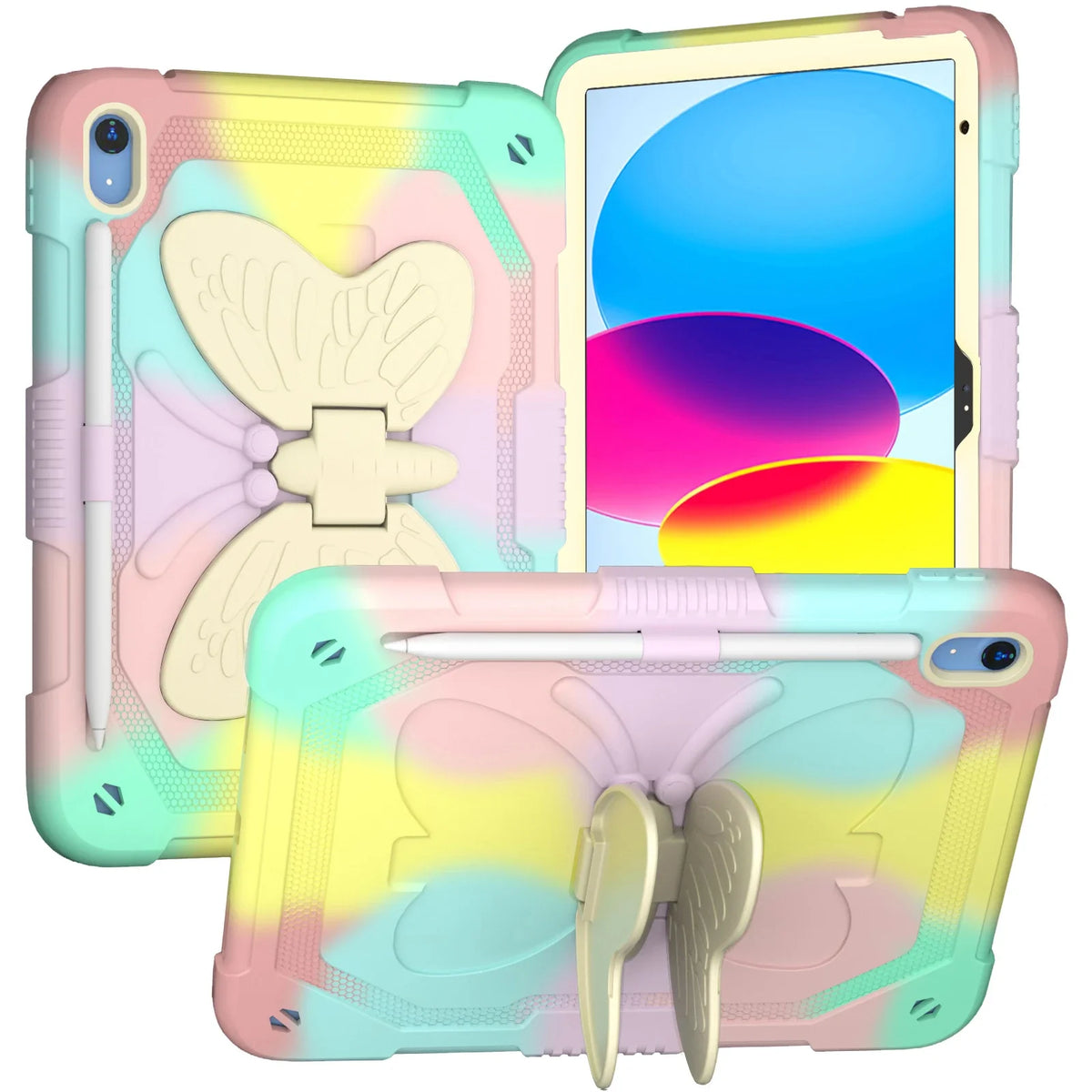 Multicolour 3D butterfly EVA iPad case with folding wing stand