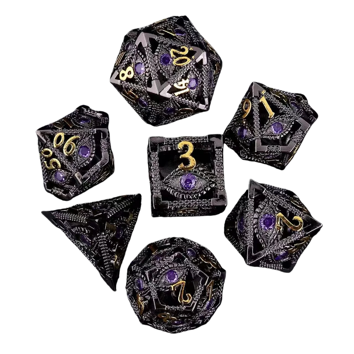 Hollow Dragon Metal Dice Set – 7-Piece RPG Dice