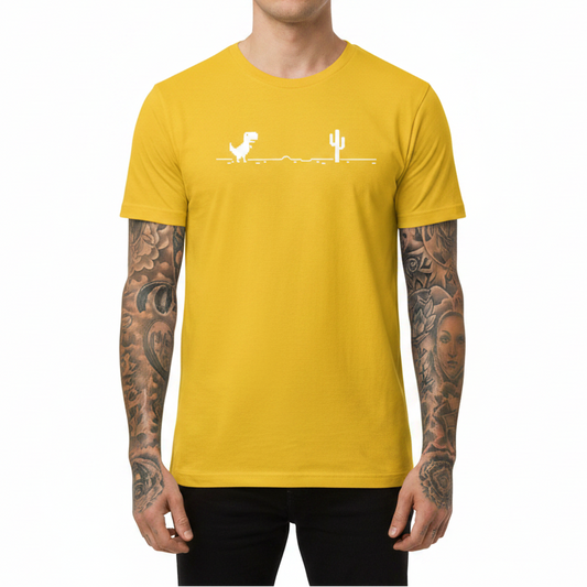 Yellow t-shirt with a minimalistic design on a white background