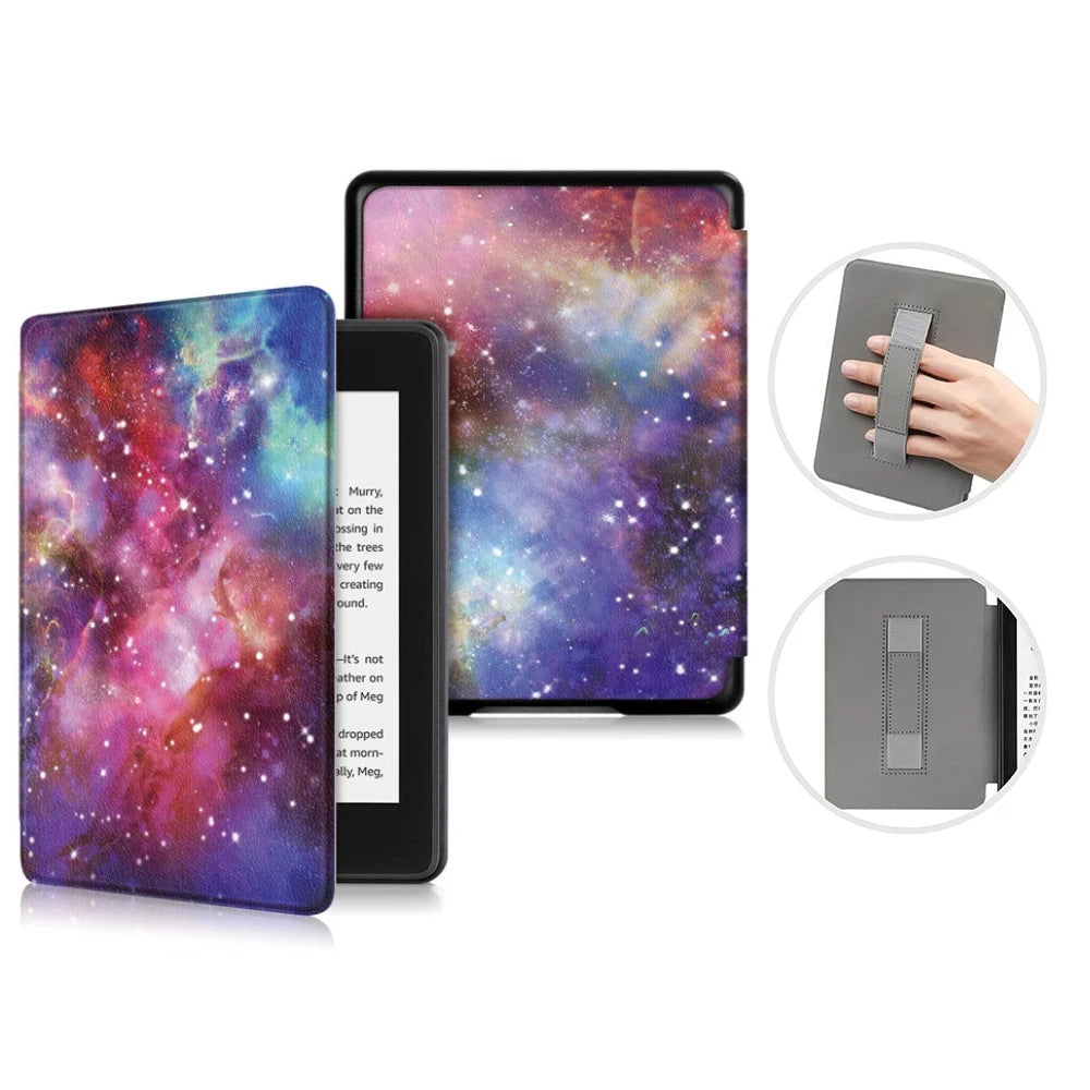 Colourful nebula design case for a Kindle with additional views of the case.