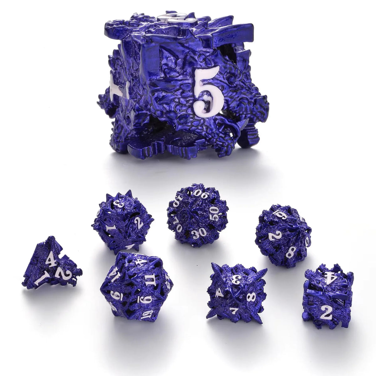 Hollow Dragon Metal Dice Set – 7-Piece RPG Dice