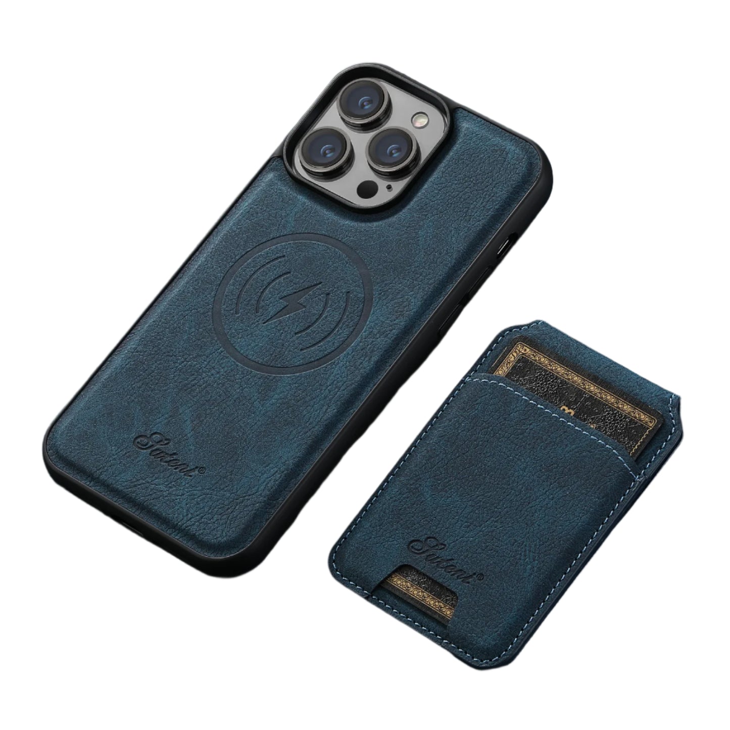 Faux Leather Magsafe iPhone Case & Wallet by Suteni - Blue