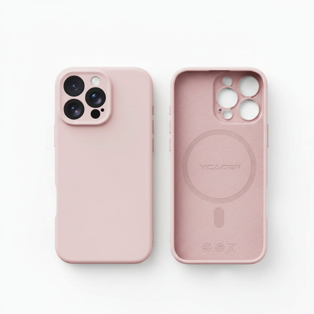Red liquid silicone iPhone case showing front and rear