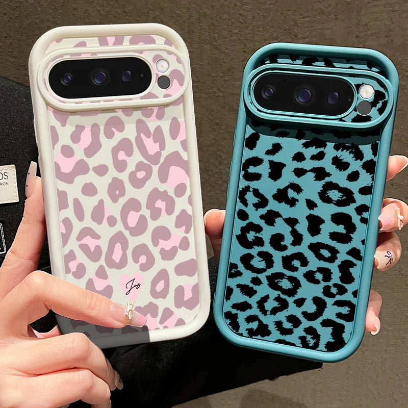 Leopard print Google Pixel phone case in pink and white