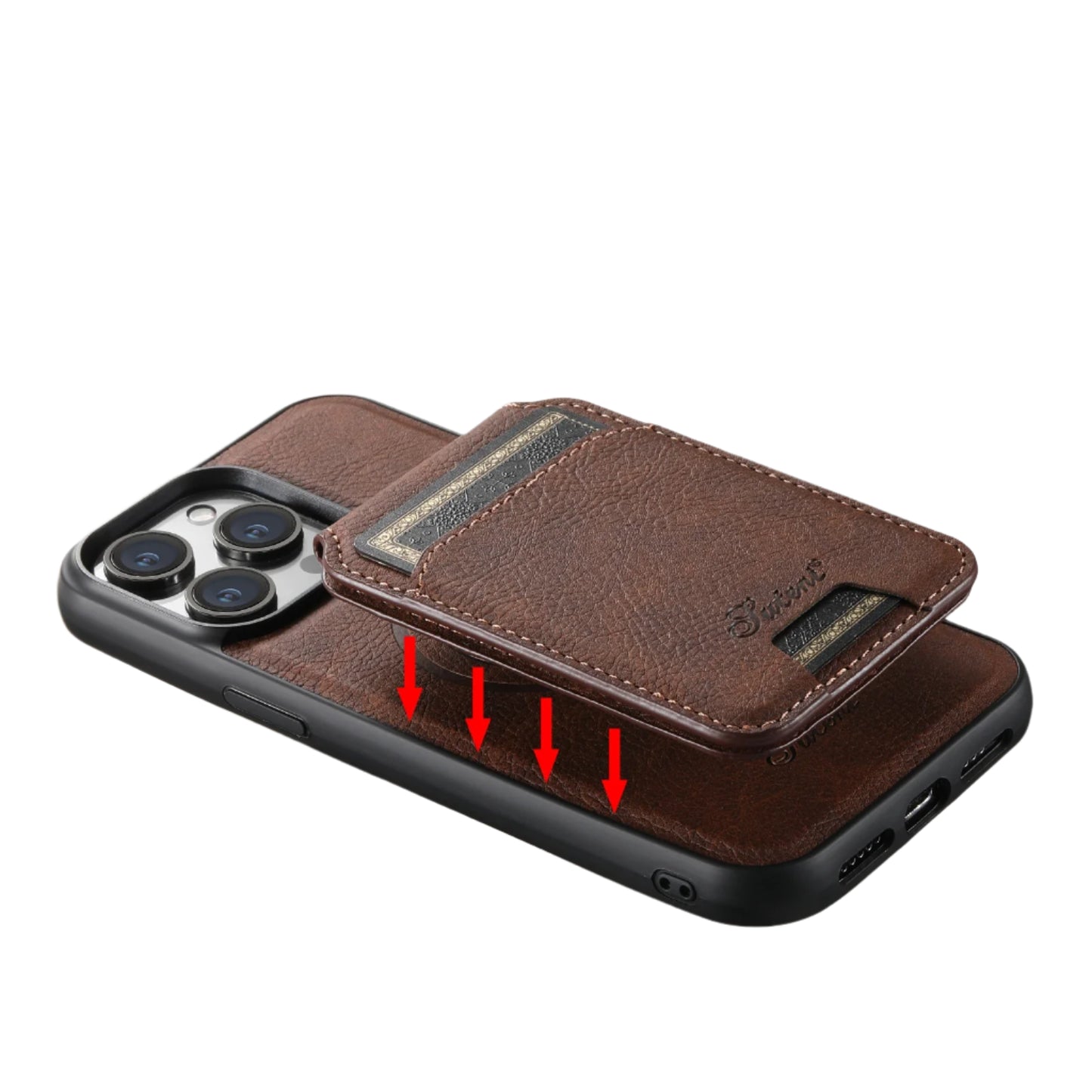 Faux Leather Magsafe iPhone Case & Wallet by Suteni - Black