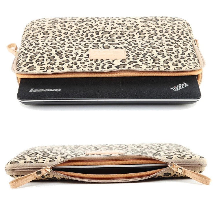 Leopard Print Canvas Laptop Bag with Handles – 13–16 Inch