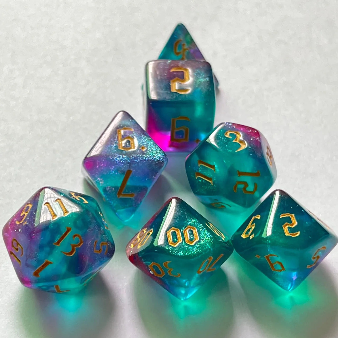 Colourful 7 Piece Resin Dice Sets