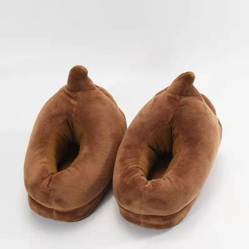 brown plush slipper shoes on white background