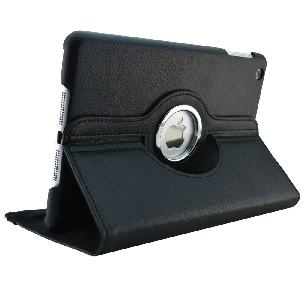 Black rotating faux leather iPad case with folding stand