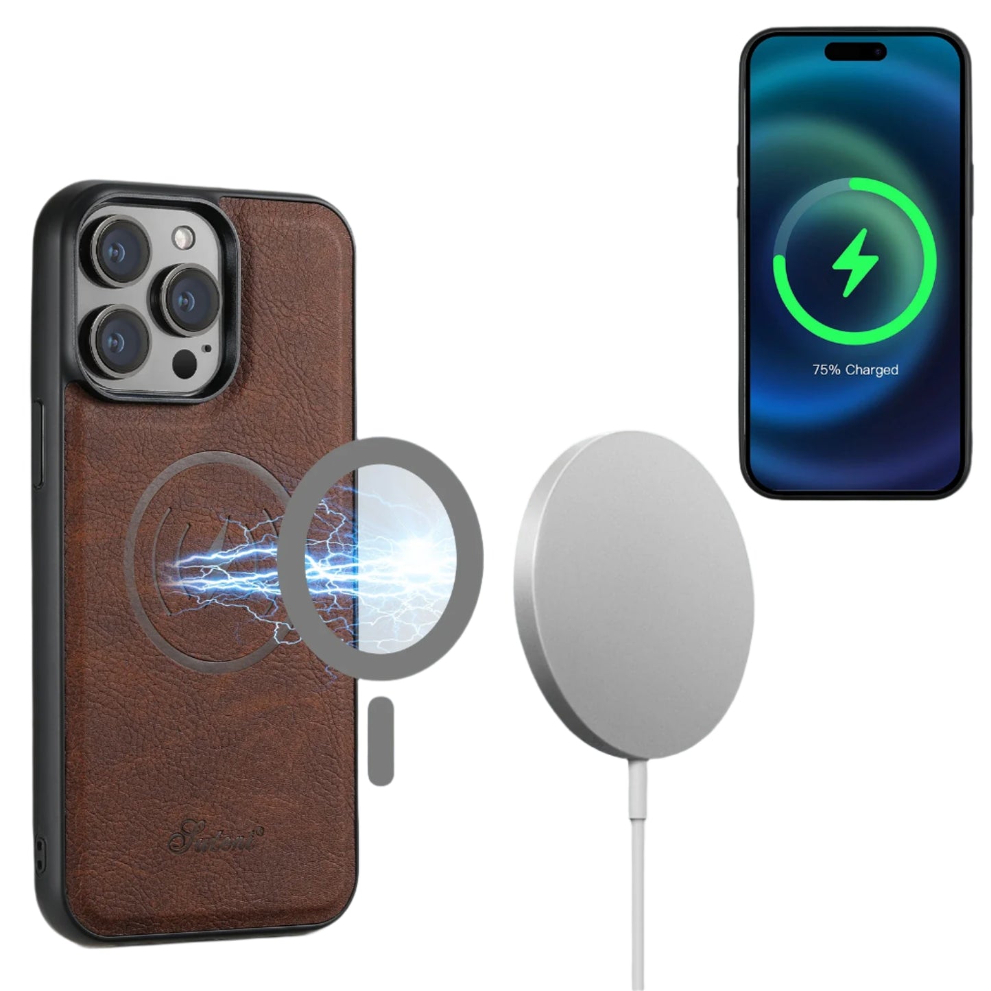 Faux Leather Magsafe iPhone Case & Wallet by Suteni - Blue