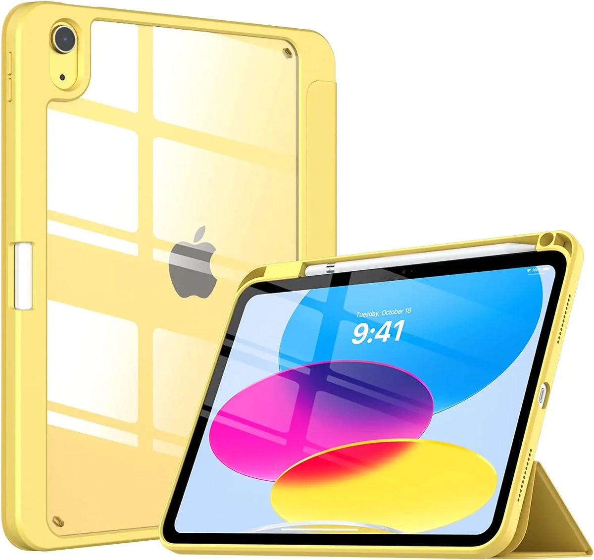 iPad 10th Generation Case with Pencil Holder – Clear Back Tri-Fold Stand