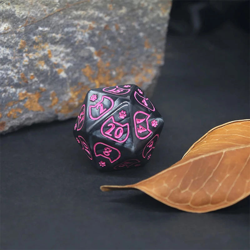 Black and Pink Cat 7pc Dice Set
