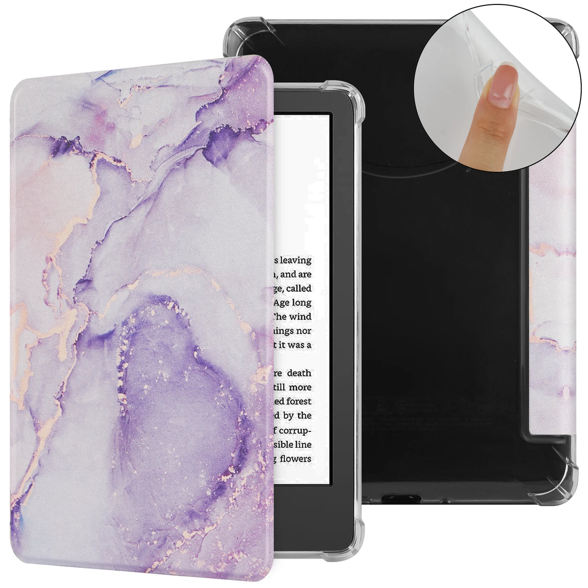 Pastel Purple Marble Kindle e-reader case with auto wake and sleep function
