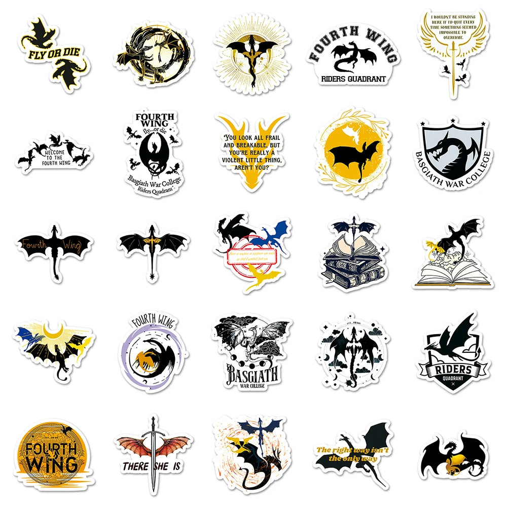 Fourth Wing Book Series Cartoon Stickers 10/30/50pcs