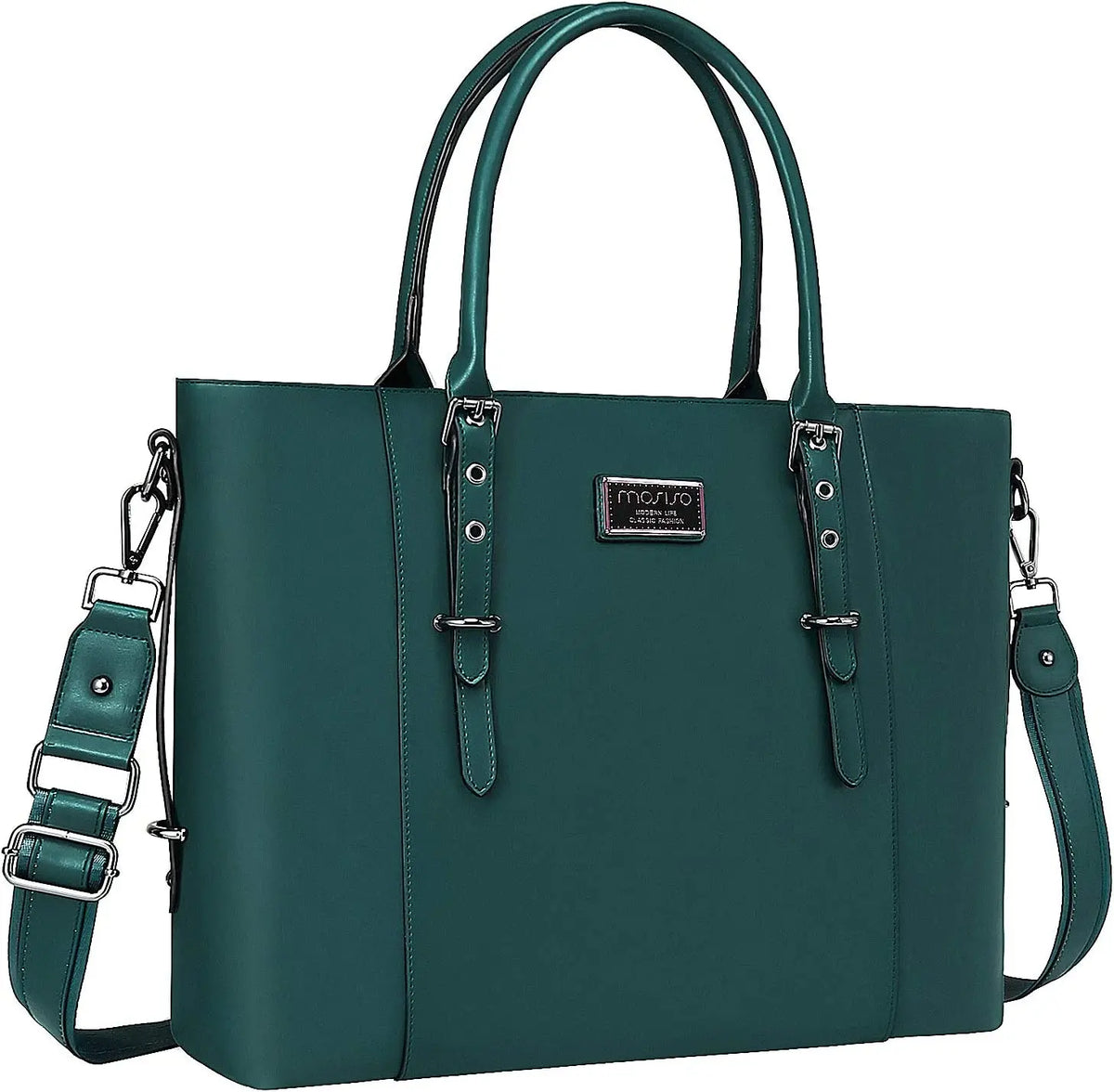 MOSISO Bosslady Laptop Tote Bag – PU Leather Work Bag in Deep Teal