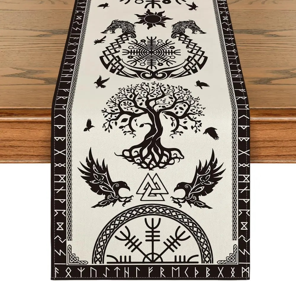 Vintage Viking Linen Table Runner