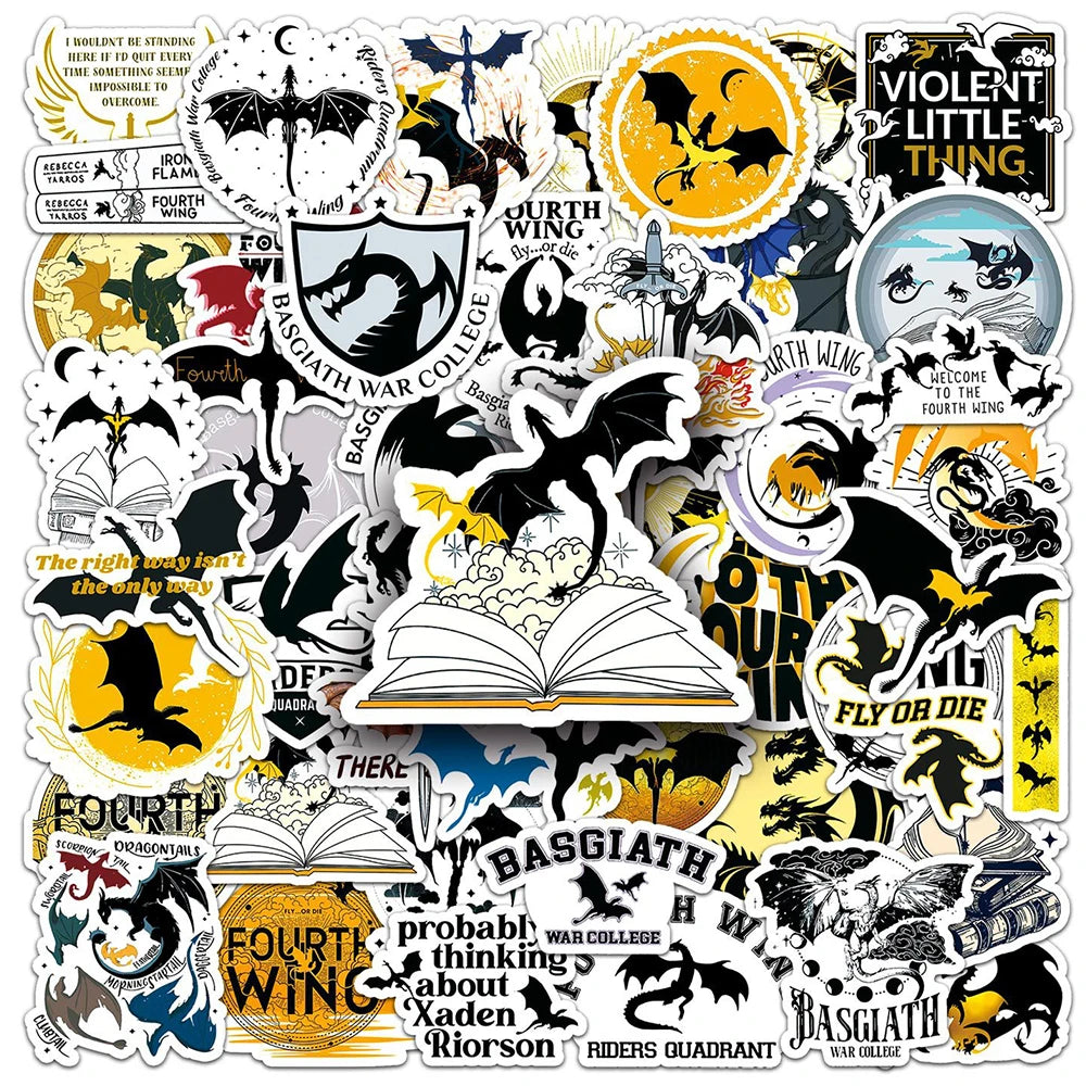 Fourth Wing Book Series Cartoon Stickers 10/30/50pcs
