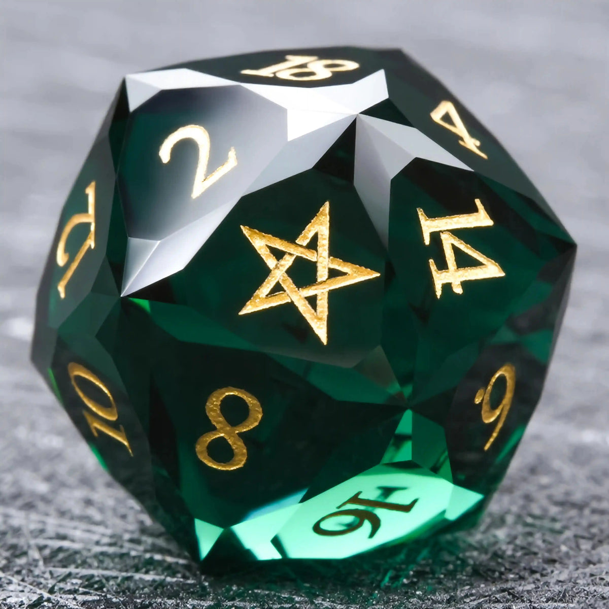 Green zinc alloy D20 RPG die