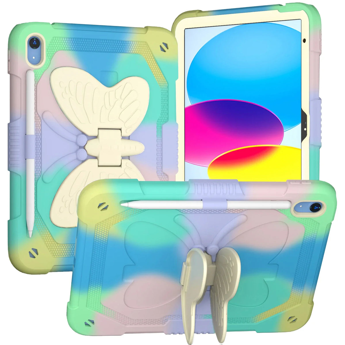 Pastel multicolour butterfly EVA iPad case with raised wing design