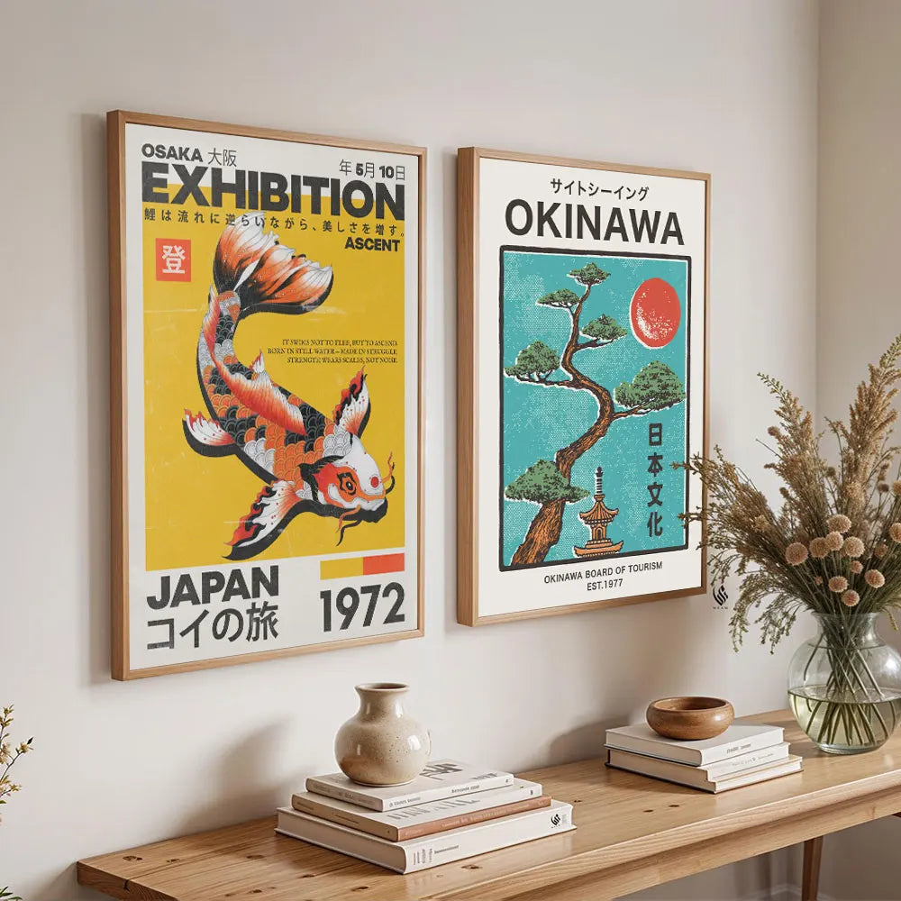 Japanese-inspired Okinawa and Osaka wall art canvas prints