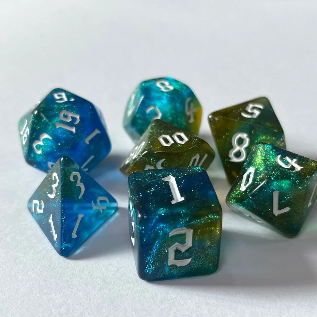Colourful 7 Piece Resin Dice Sets