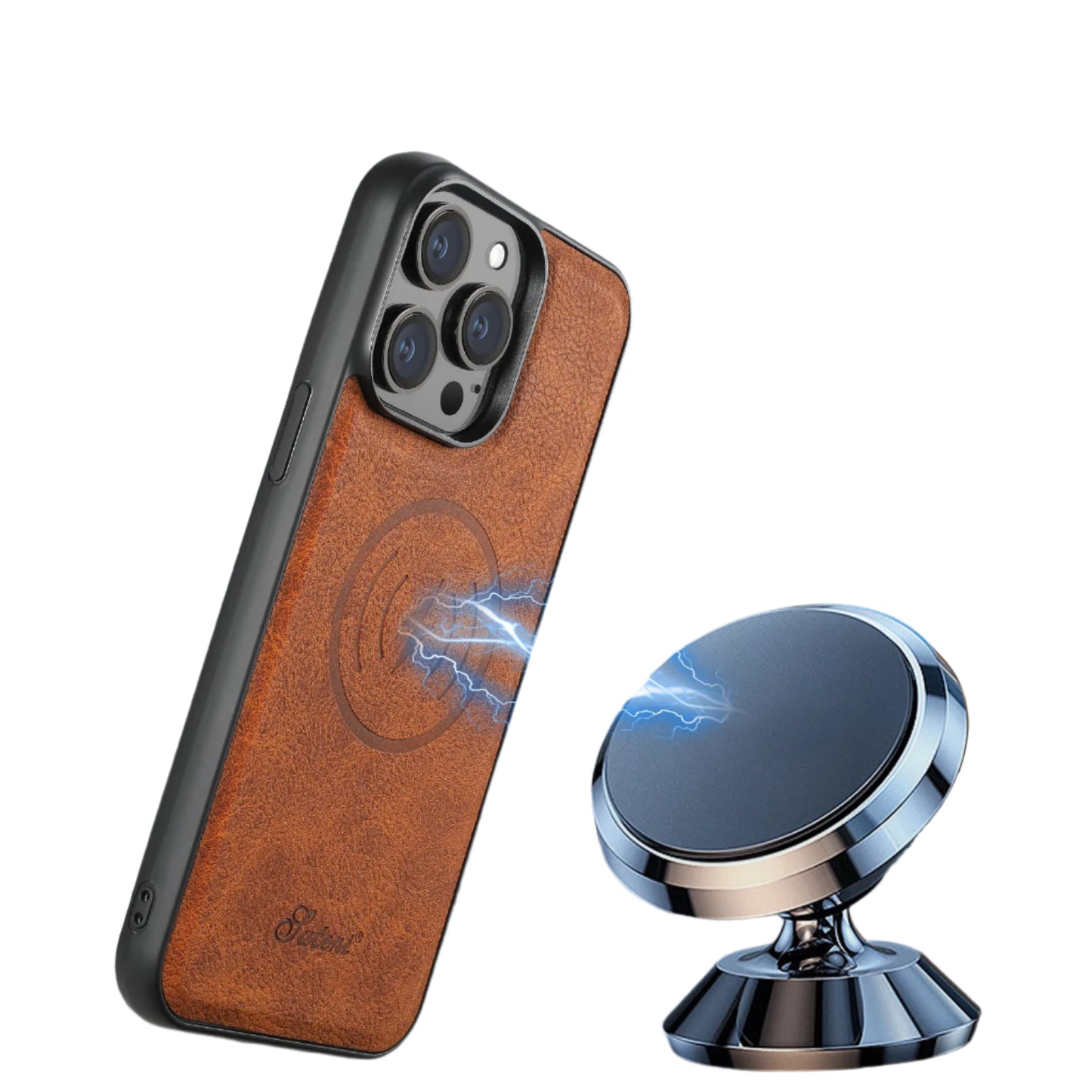 Faux Leather Magsafe iPhone Case & Wallet by Suteni - Tan