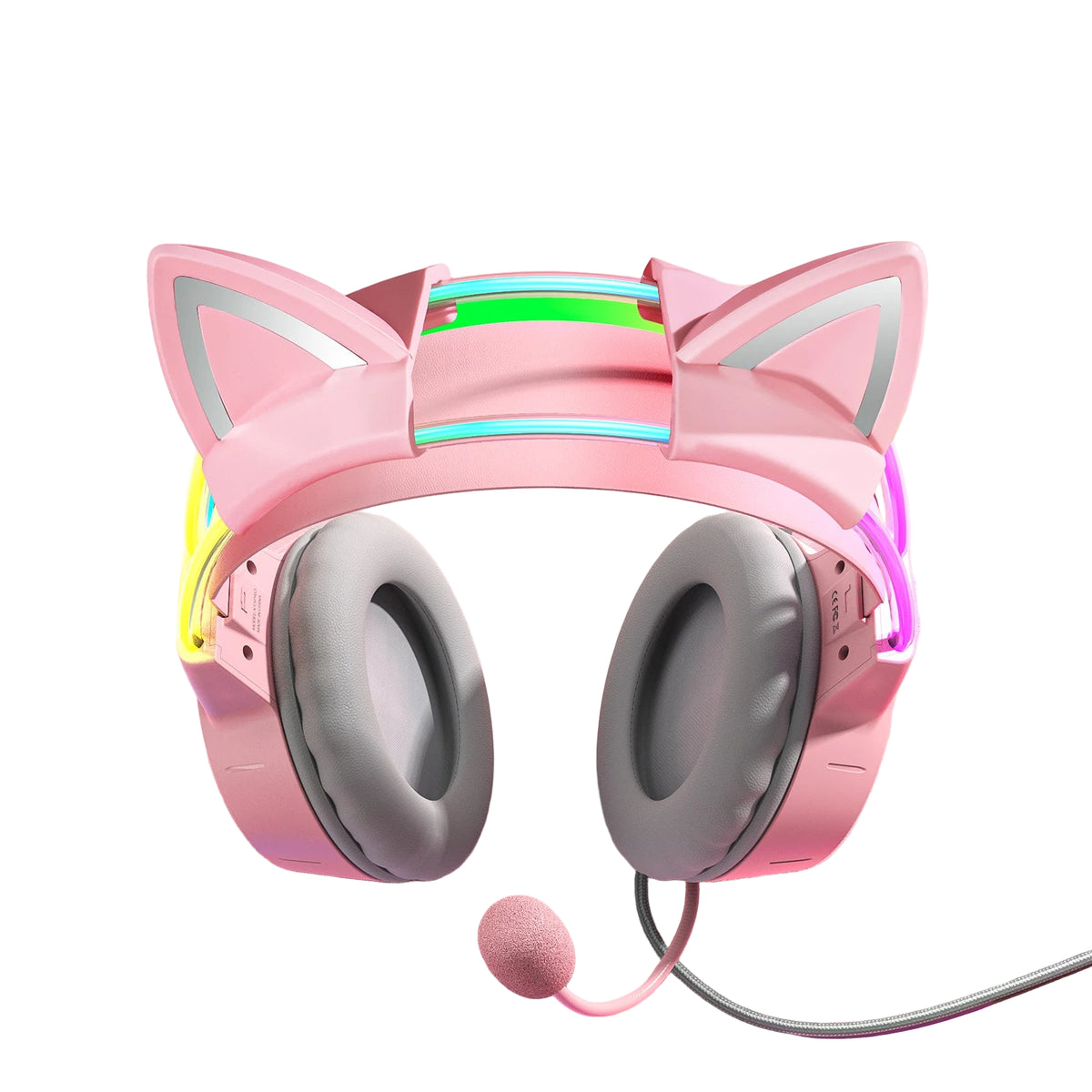 Top view of pink ONIKUMA X15 Pro gaming headset with cat ears and cushioned ear pads