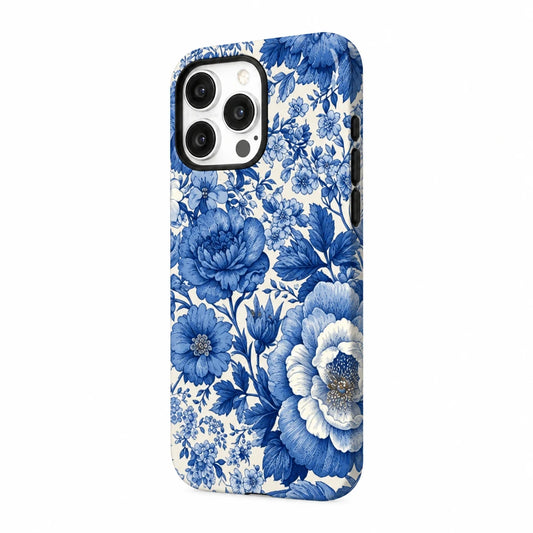 Blue Floral Magnetic iPhone Case – Dual-Layer TPU & PC