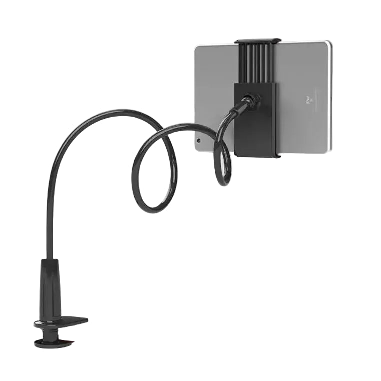 Gooseneck Tablet Holder With Flexible Arm and Clip in Black