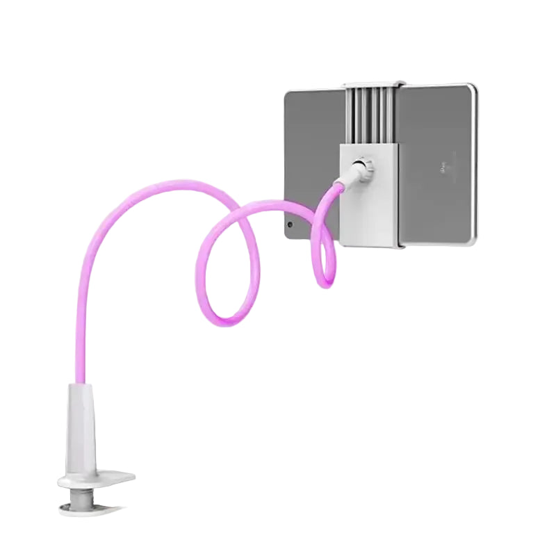 Gooseneck Tablet Holder With Flexible Arm and Clip in Pink