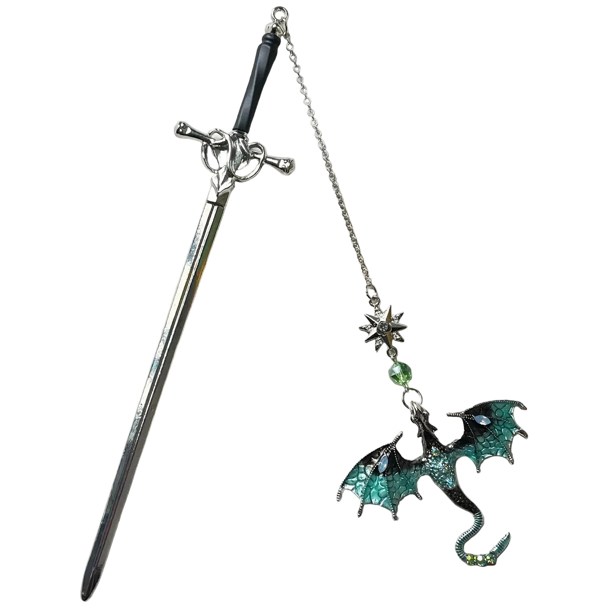 Sword and green dragon metal bookmark