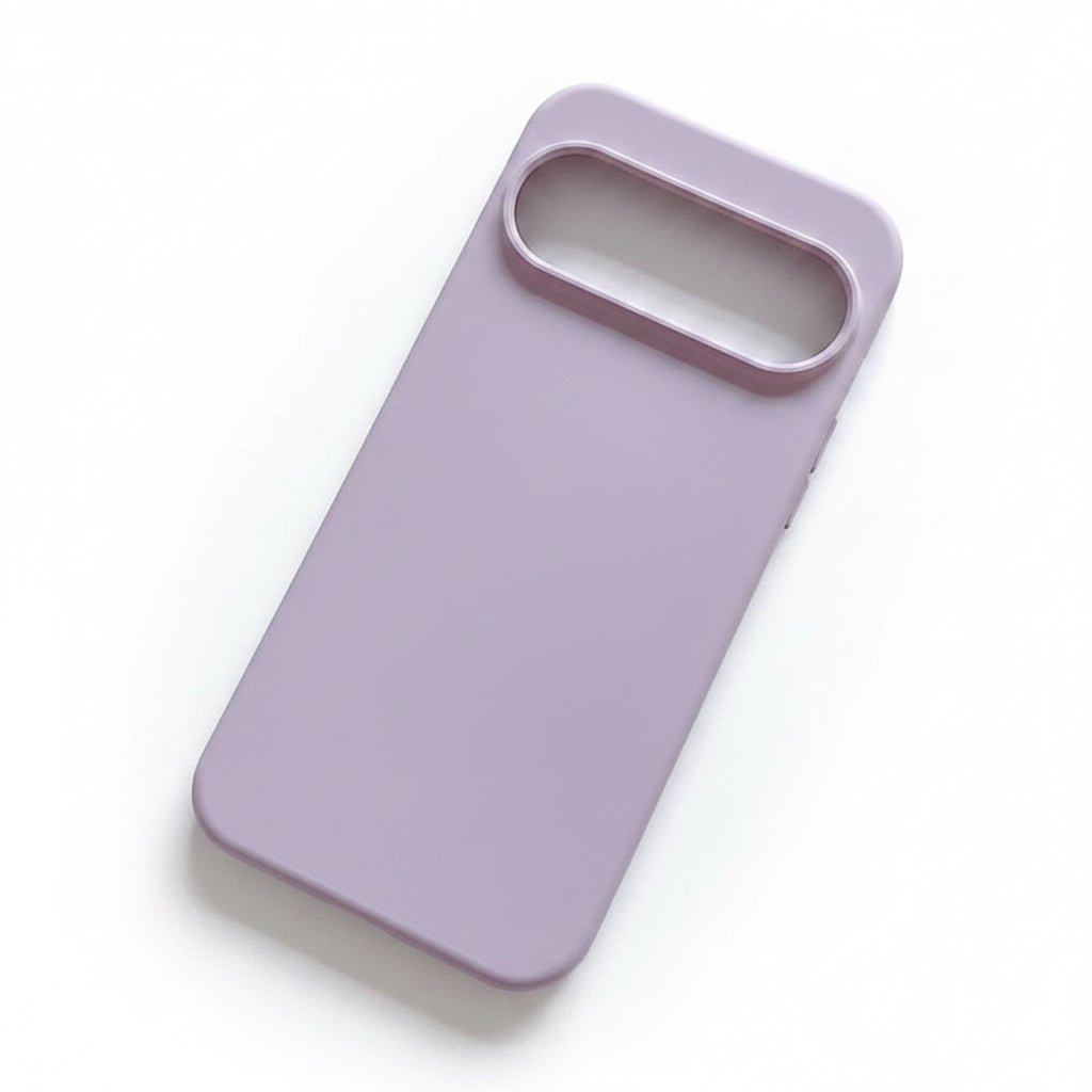 A matte lavender purple phone case with a large horizontal camera cutout, shown on a clean white background.