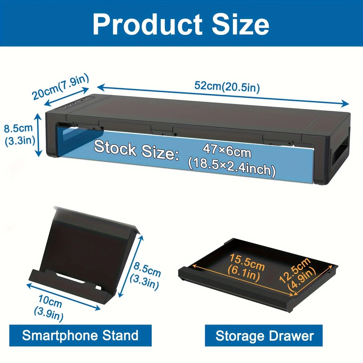 Adjustable Monitor Stand Riser with Charging Ports