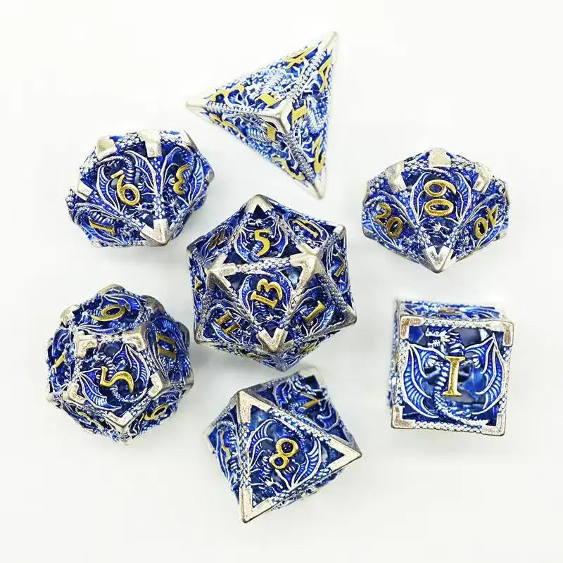Hollow Dragon Metal Dice Set – 7-Piece RPG Dice